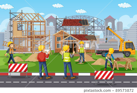 Building construction site with workers 89573872