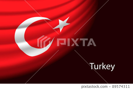 Wave flag of Turkey on dark background. Banner or ribbon vector 89574311