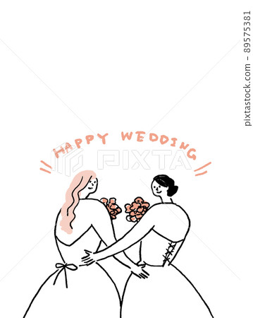 一對女同性戀夫婦的婚禮，帶文字（垂直） 89575381