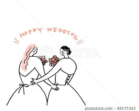 一對女同性戀夫婦的婚禮，帶文字（水平，左排列） 89575383