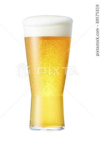 A glass of beer where bubbles are likely to spill 89575819