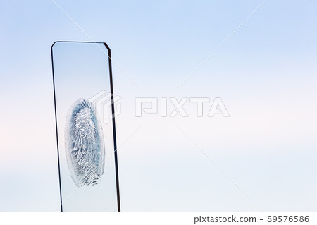 Close-up of blue color fingerprint texture of finger skin 89576586
