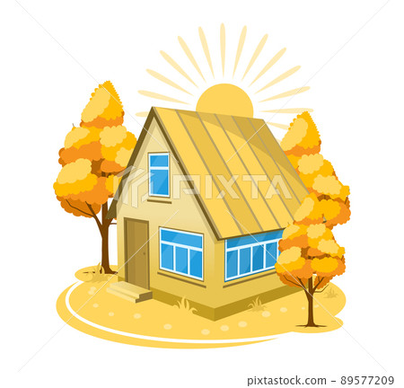 Autumn landscape. House surrounded by trees Autumn landscape. House surrounded by trees 89577209