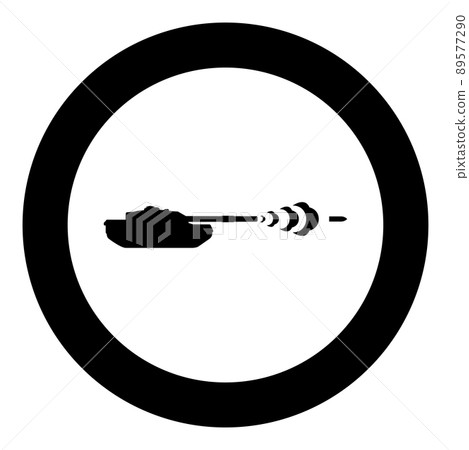 Tank shooting projectile shell military smoking after shot war battle concept icon in circle round black color vector illustration image solid outline style Tank shooting projectile shell military smoking after shot war battle concept icon in circle round black color vector illustration image solid outline style 89577290