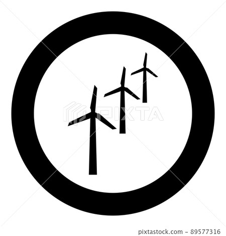 Wind generators turbine power Windmill clean energy concept icon in circle round black color vector illustration image solid outline style 89577316