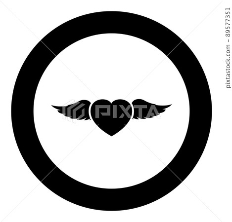 Heart with wing icon in circle round black color vector illustration image solid outline style 89577351