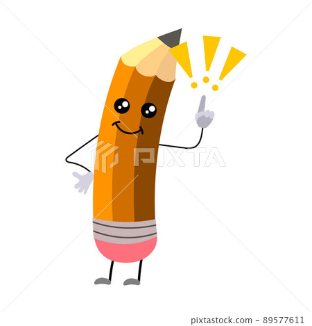Happy cartoon pencil . The humanized funny pencil is smiling. vector illustration 89577611