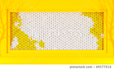 Brick wall yellow and white in the frame and shadow of the tree. Brick wall yellow and white in the frame and shadow of the tree. 89577818