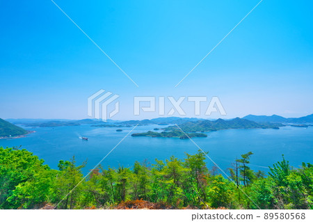 Early summer scenery of the beauty of Tajima in the Seto Inland Sea seen from Fudekageyama 2 Mihara City, Hiroshima Prefecture 89580568