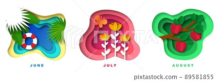 Summer month paper cut art craft style 3d vector Summer month paper cut art craft style 3d vector 89581855