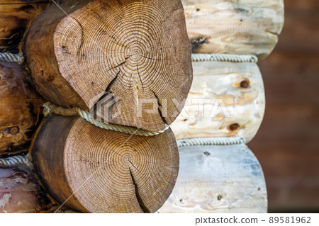 Close-up detail image of house made of wood logs Close-up detail image of house made of wood logs 89581962
