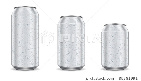 Aluminum cans with water drops realistic design 89581991
