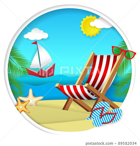 Summer beach vector paper cut illustration Summer beach vector paper cut illustration 89582034