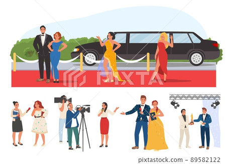 Film awards set vector celebrities on red carpet Film awards set vector celebrities on red carpet 89582122