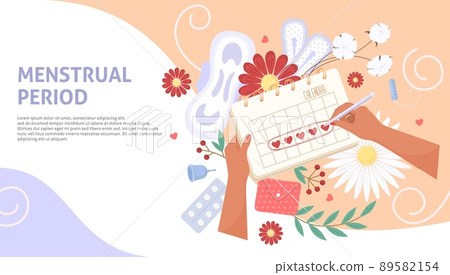 Woman Menstrual period calendar app vector poster 89582154