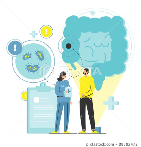Doctor consulting patient with stomach ache vector 89582472