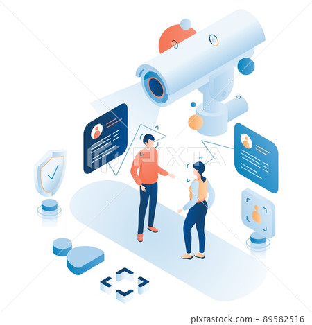 Biometric human face recognition cctv tech vector Biometric human face recognition cctv tech vector 89582516