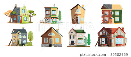 Home renovation, old house before and after repair. New and old suburban cottage. Remodel building Home renovation, old house before and after repair. New and old suburban cottage. Remodel building 89582569