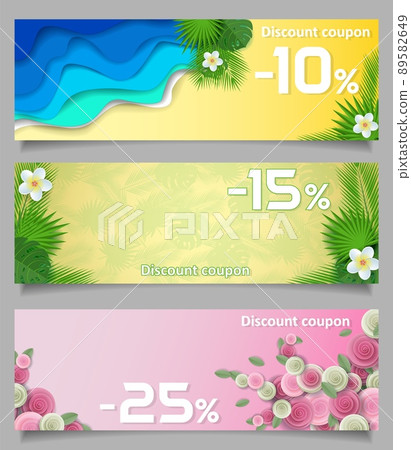 Floral discount coupon vector paper cut templates 89582649