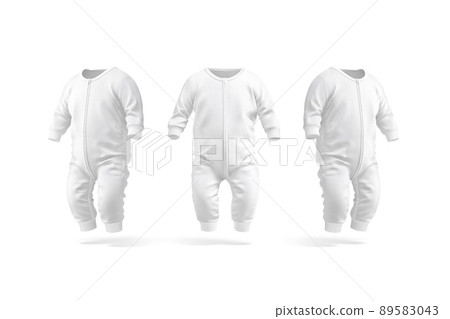 Blank white baby zip-up sleepsuit mockup, front and side view 89583043