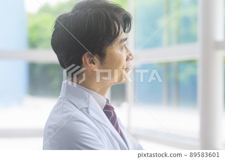 Smiling female doctor in a white coat at the hospital Smiling female doctor in a white coat at the hospital 89583601