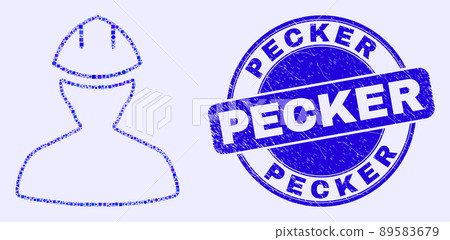 Blue Scratched Pecker Stamp Seal and Worker Mosaic Blue Scratched Pecker Stamp Seal and Worker Mosaic 89583679