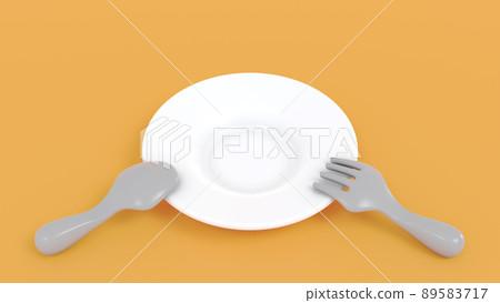 Cute 3D illustration material of cutlery and plate 3D rendering Cute 3D illustration material of cutlery and plate 3D rendering 89583717