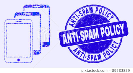 Blue Scratched Anti-Spam Policy Stamp Seal and Smartphones Mosaic Blue Scratched Anti-Spam Policy Stamp Seal and Smartphones Mosaic 89583829