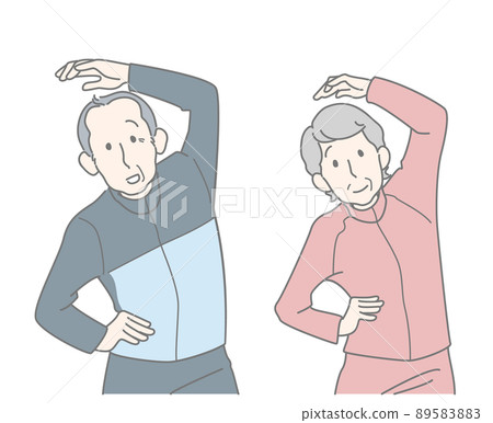 做體操健康的資深夫婦，鍛煉側身彎曲 89583883