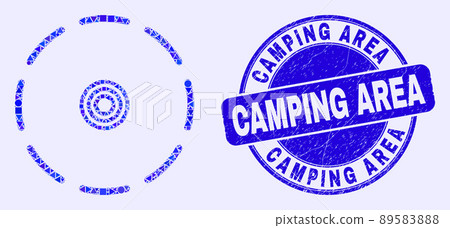 Blue Grunge Camping Area Stamp and Round Perimeter Mosaic 89583888
