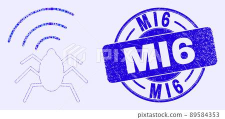 Blue Grunge MI6 Stamp and Radio Bug Mosaic 89584353