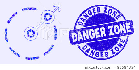 Blue Scratched Danger Zone Stamp Seal and Radial Escape Border Mosaic Blue Scratched Danger Zone Stamp Seal and Radial Escape Border Mosaic 89584354