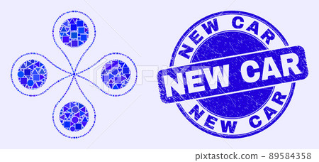 Blue Grunge New Car Seal and Quadrocopter Mosaic Blue Grunge New Car Seal and Quadrocopter Mosaic 89584358
