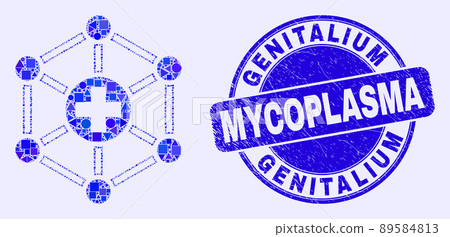 Blue Scratched Genitalium Mycoplasma Stamp Seal and Medical Links Mosaic 89584813