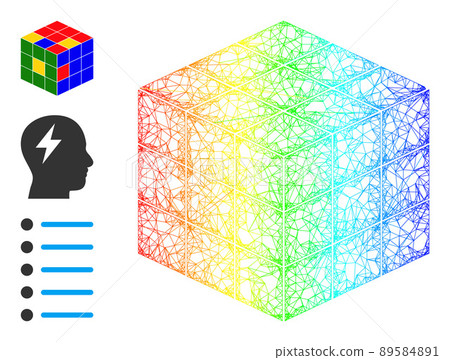 Spectrum Gradient Network Mesh Puzzle Cube Icon - Stock Illustration ...