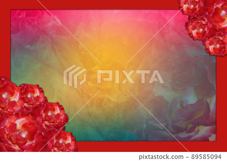 red roses top right and bottom left, on a red frame, abstract blur roses flower on colorful background, nature, banner, template, name card, copy space red roses top right and bottom left, on a red frame, abstract blur roses flower on colorful background, nature, banner, template, name card, copy space 89585094