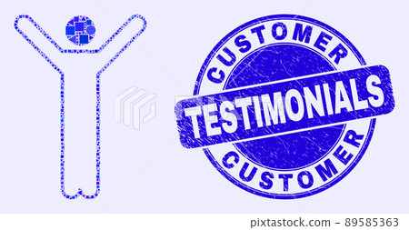 Blue Grunge Customer Testimonials Stamp and Hands up Person Mosaic 89585363