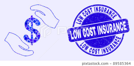Blue Grunge Low Cost Insurance Stamp and Hands Care Dollar Mosaic 89585364