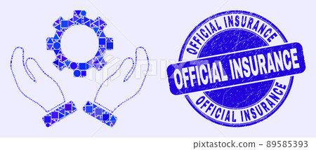 Blue Scratched Official Insurance Seal and Gear Care Hands Mosaic 89585393