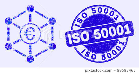 Blue Grunge ISO 50001 Seal and Euro Network Mosaic 89585465