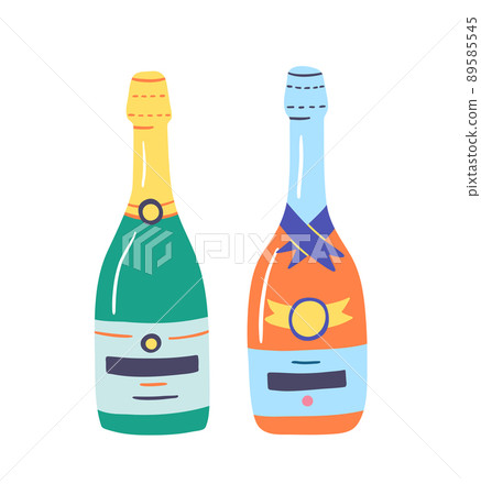 Cartoon Color Various Bottles Champagne Icon Set Isolated on a White Background Flat Design Style Alcoholic Beverage for Celebration Concept. Vector illustration Cartoon Color Various Bottles Champagne Icon Set Isolated on a White Background Flat Design Style Alcoholic Beverage for Celebration Concept. Vector illustration 89585545