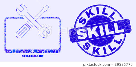 Blue Distress Skill Seal and Desktop Tools Mosaic Blue Distress Skill Seal and Desktop Tools Mosaic 89585773