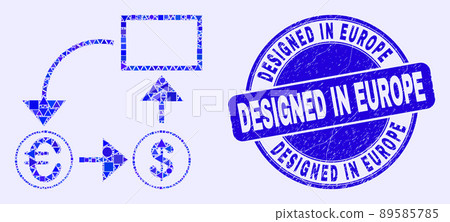 Blue Scratched Designed in Europe Seal and Currency Conversion Scheme Mosaic Blue Scratched Designed in Europe Seal and Currency Conversion Scheme Mosaic 89585785