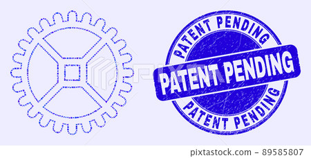 Blue Distress Patent Pending Stamp and Clock Gear Mosaic 89585807