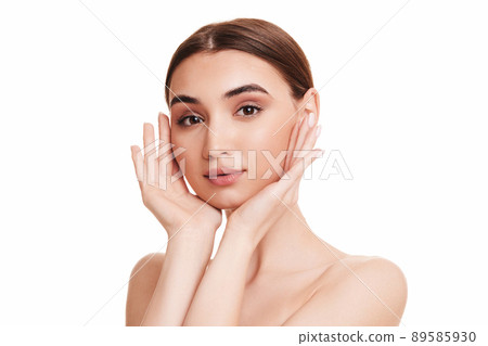 woman touching face and enjoy perfect clean skin 89585930