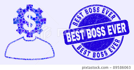 Blue Scratched Best Boss Ever Seal and Banker Gear Person Mosaic 89586063