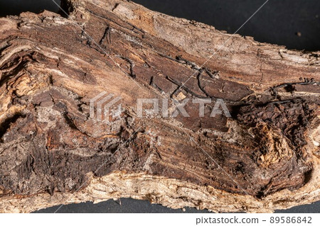 Driftwood aged wood over white background. Isolated piece of driftwood top view. Driftwood stick closeup, wood texture for aquarium. 89586842