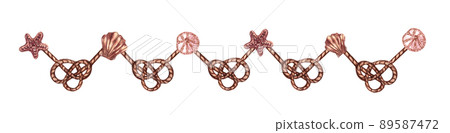 Watercolor nautical, marine frame with lighthouse, lifebuoy, anchor, steering wheel, boat and compass. Nautical background 89587472