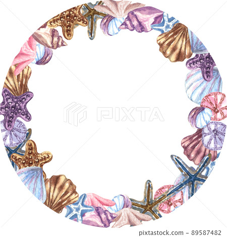 Watercolor nautical, marine frame with lighthouse, anchor, steering wheel, boat and compass. Nautical background Watercolor nautical, marine frame with lighthouse, anchor, steering wheel, boat and compass. Nautical background 89587482