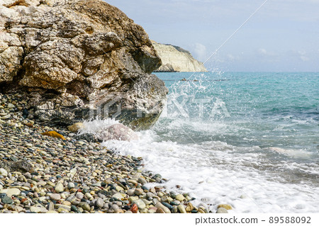 Mediterranean coast near famous goddess Aphrodite rock in Cyprus island 89588092